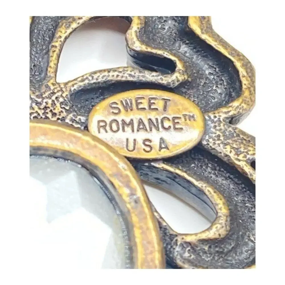 Sweet Romance Signed AB Crystal Brooch Gold Tone Metal USA